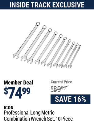 Professional Long Metric Combination Wrench Set, 10 Piece
