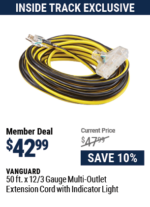 50 ft. x 12/3 Gauge Multiple Outlet Extension Cord with Indicator Light, Yellow/Black