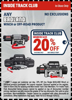 Any Badland Winch or Off-Road Product - Inside Track Members Save 20% Off