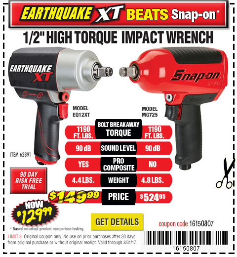 Husky 3/8 in Impact Wrench 250 Ft-lbs Torque 90 PSI H4425 Air Powered Pneumatic for sale online 
