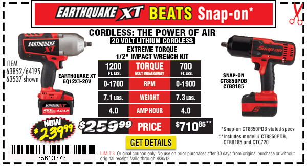 Earthquake XT beats Snap-on