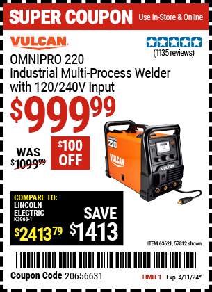 OMNIPRO 220 Industrial Multiprocess Welder with 120/240V Input