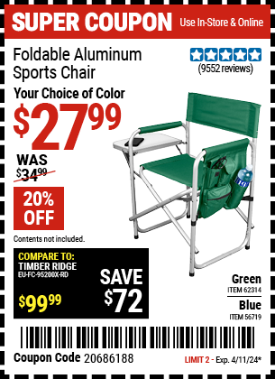 Foldable Aluminum Sports Chair, Green
