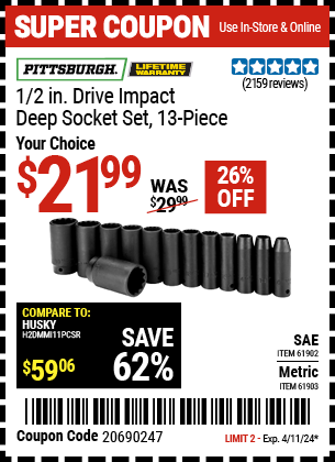 1/2 in. Drive SAE Impact Deep Socket Set, 13-Piece
