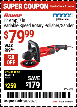 12 Amp, 7 in. Variable Speed Rotary Polisher/Sander