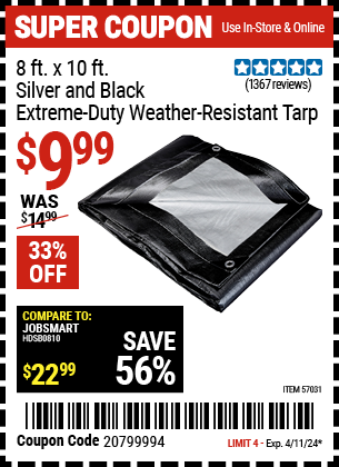 8 ft. x 10 ft. Silver and Black Extreme-Duty, Weather-Resistant Tarp