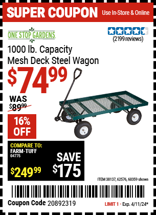 1000 lb. Capacity Mesh Deck Steel Wagon