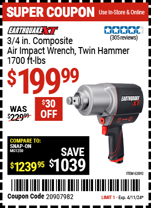 3/4 in. Composite Air Impact Wrench, Twin Hammer, 1700 ft. lbs.