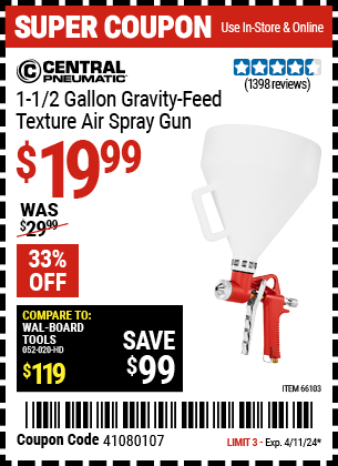 1-1/2 gallon Gravity-Feed Texture Air Spray Gun