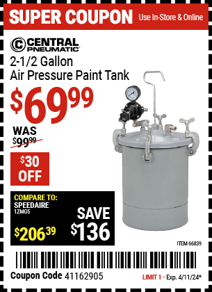 2-1/2 gal. Air Pressure Paint Tank