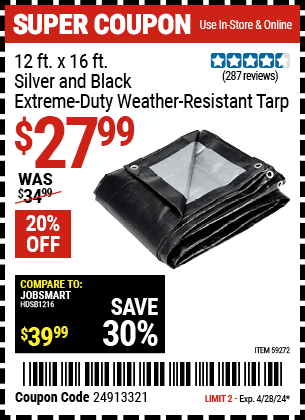 12 ft. x 16 ft. Silver and Black Extreme-Duty, Weather-Resistant Tarp