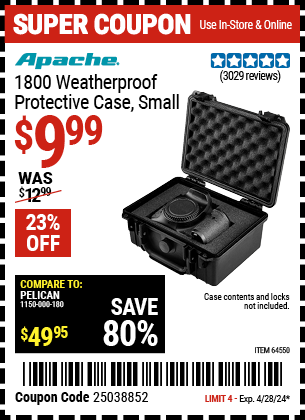 1800 Weatherproof Protective Case, Small, Black