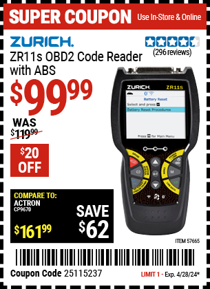 ZR11S OBD2 Code Reader with ABS