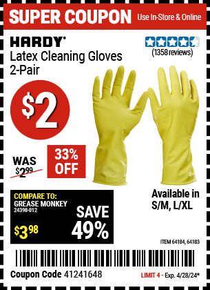 Latex Cleaning Gloves, 2-Pair, Large/X-Large