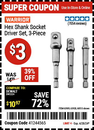 Hex Shank Socket Driver Set, 3-Piece