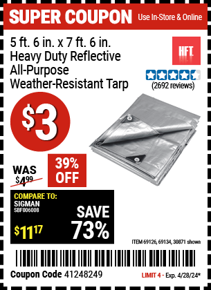 5 ft. 6 in. x 7 ft. 6 in. Heavy Duty Reflective All-Purpose Weather-Resistant Tarp