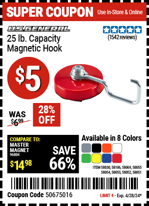 25 lb. Magnetic Hook, Red