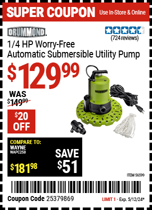 1/4  HP Worry-Free Automatic Submersible Utility Pump