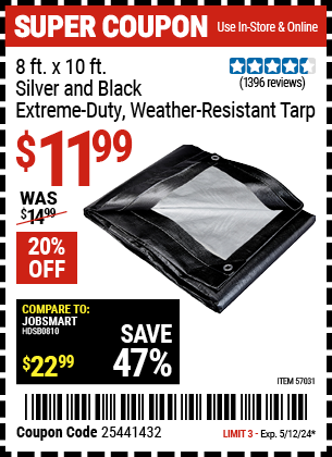 8 ft. x 10 ft. Silver and Black Extreme-Duty, Weather-Resistant Tarp