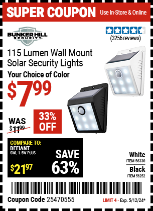 115 Lumen Wall Mount Solar Security Light, Black