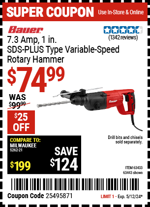 7.3 Amp, 1 in. SDS-PLUS Type Variable-Speed Rotary Hammer