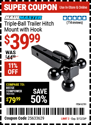 Triple Ball Trailer Hitch Mount with Hook