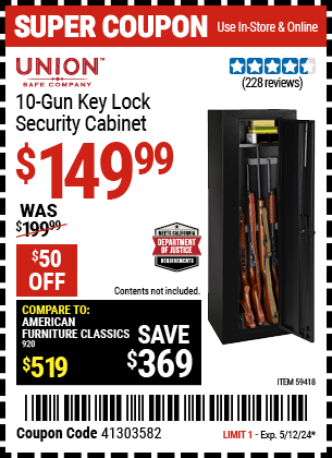 10 Gun Key Lock Security Cabinet