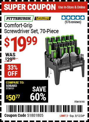 Comfort Grip Screwdriver Set, 70-Piece