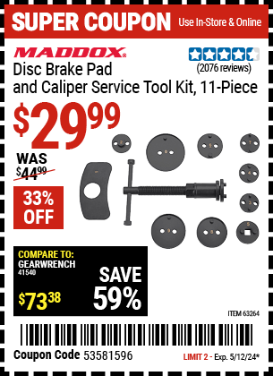 Disc Brake Pad and Caliper Service Tool Kit, 11-Piece