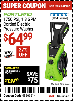 1750 PSI 1.3 GPM Corded Electric Pressure Washer