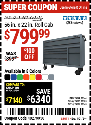 56 in. x 22 in. Roll Cab, Series 3, Slate Gray