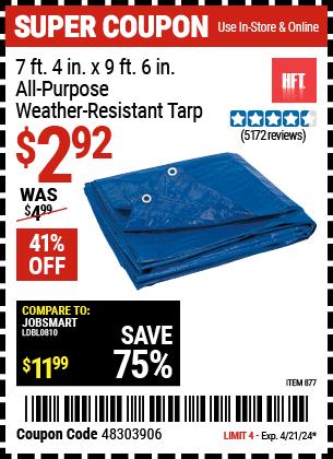 7 ft. 4 in. x 9 ft. 6 in. Blue All-Purpose Weather-Resistant Tarp