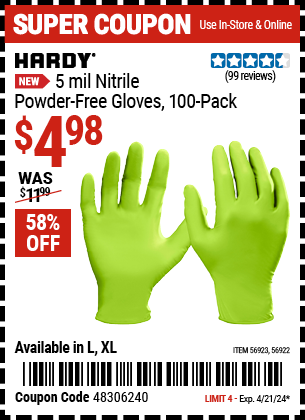 5 mil Nitrile Powder-Free Gloves, 100-Pack, Large, Green