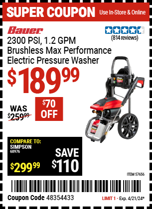 2300 PSI, 1.2 GPM Brushless Max Performance Electric Pressure Washer