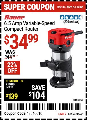 6.5 Amp Variable Speed Compact Router