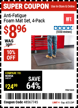 Anti-Fatigue Foam Mat Set, 4 Pack