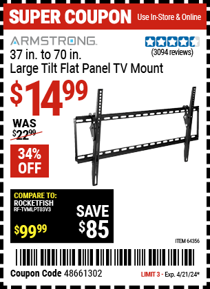 37 in. to 70 in. Large Tilt Flat Panel TV Mount
