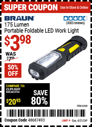 175 Lumen Portable Foldable LED Work Light