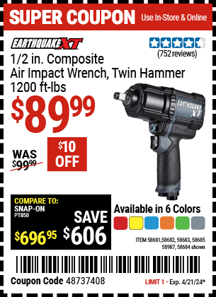 1/2 in. Composite Air Impact Wrench, Twin Hammer, 1200 ft. lbs., Red