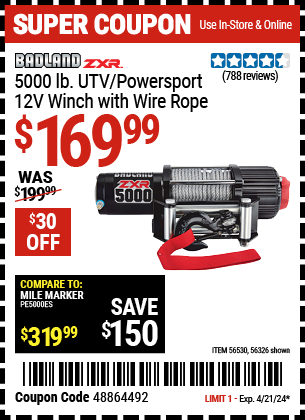 5000 lb. UTV/Powersport 12V Winch with Wire Rope