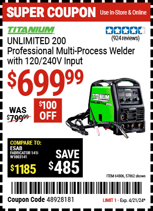 UNLIMITED 200 Professional Multi-Process Welder with 120/240V Input