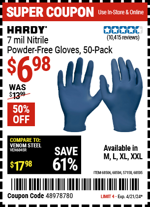 7 mil Nitrile Powder-Free Gloves, 50 Pack, XX-Large