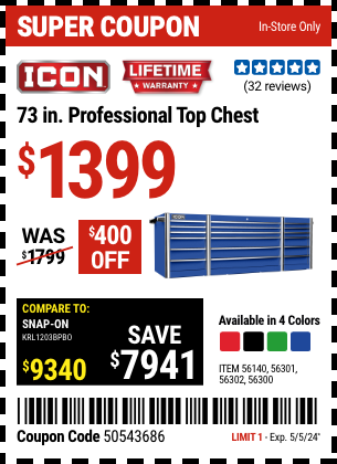 73 in. Professional Top Chest, Blue