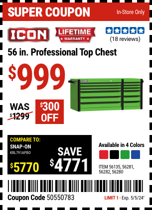 56 in. Professional Top Chest, Green