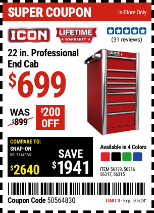 22 in. Professional End Cab, Red