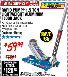 Savings Coupons At Harbor Freight Tools 1 5 Ton Aluminum Racing Floor Jack With Rapid Pump Harbor Freight