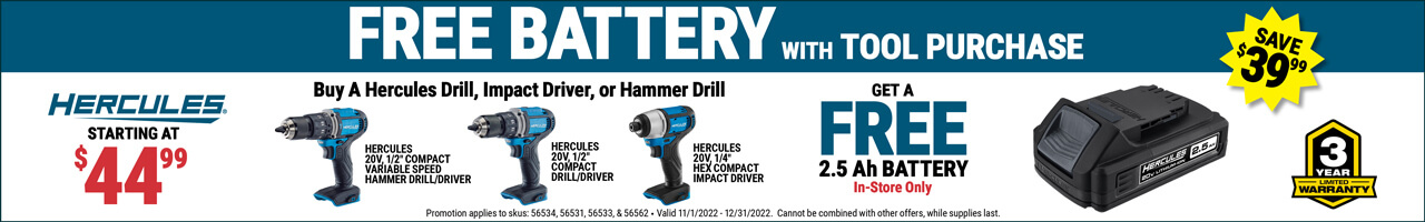 Free Battery with Tool Purchase