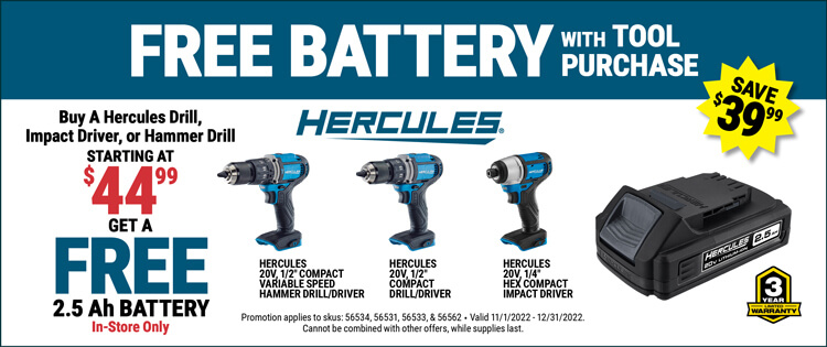 Free Battery with Tool Purchase
