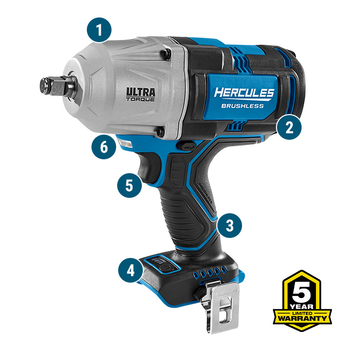 HERCULES 20V Brushless Cordless 1/2 in. Ultra Torque Impact Wrench with Friction Ring - Tool Only