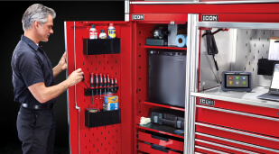 Man putting tools into an Icon Tool Storage Locker